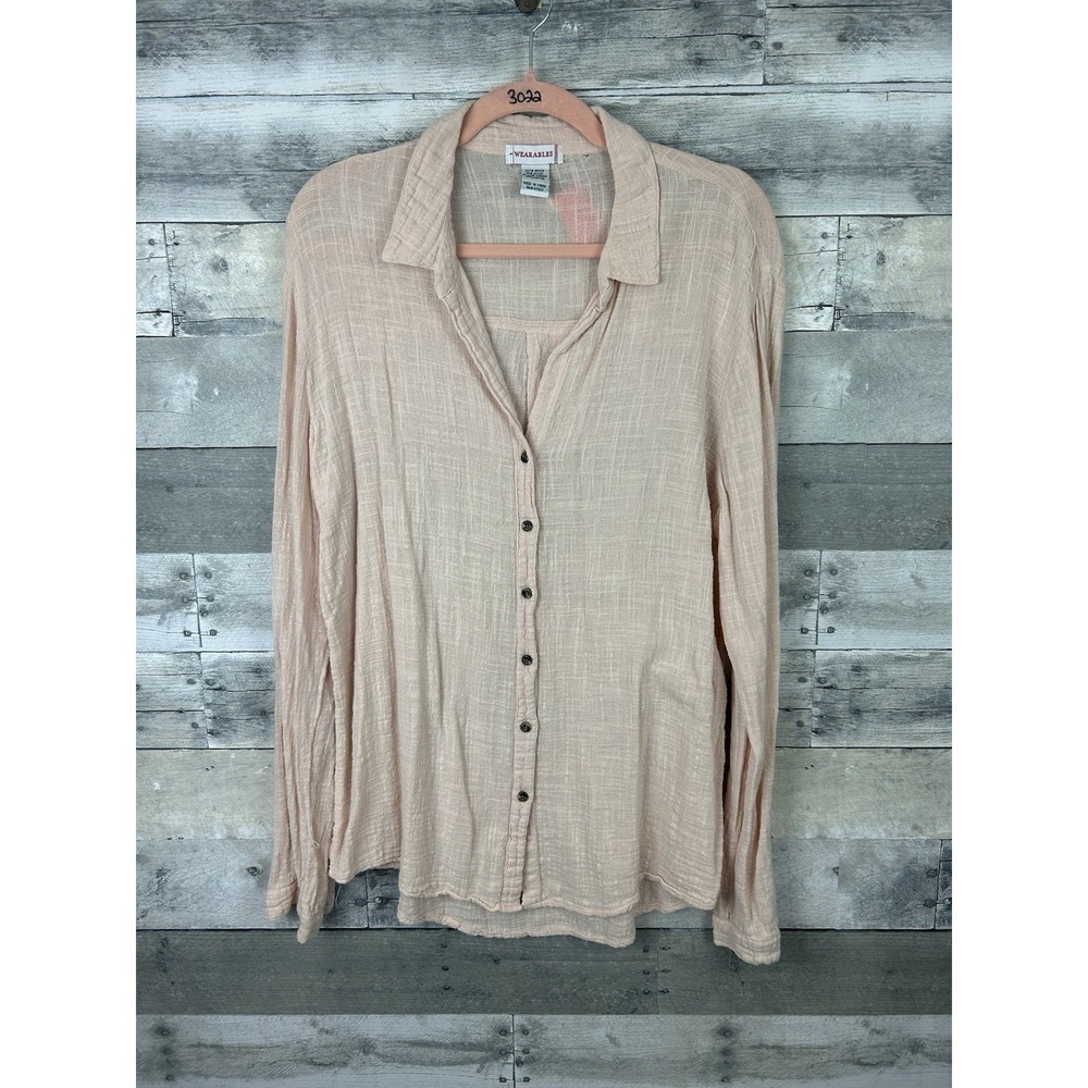 Wearables Women's Large Pink Long Sleeve Button Up Blouse